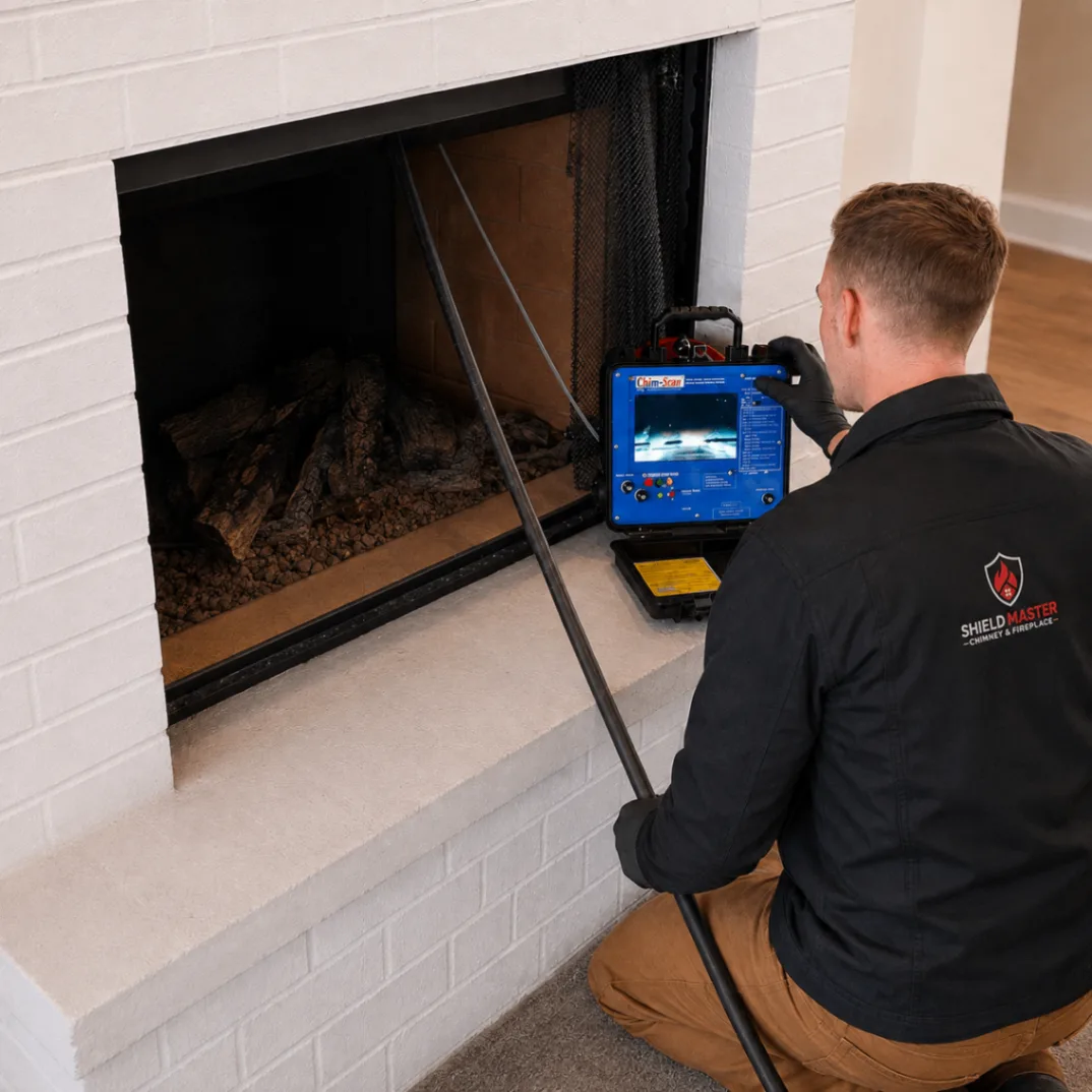 Shield Master technician using Chim-Scan inspection equipment